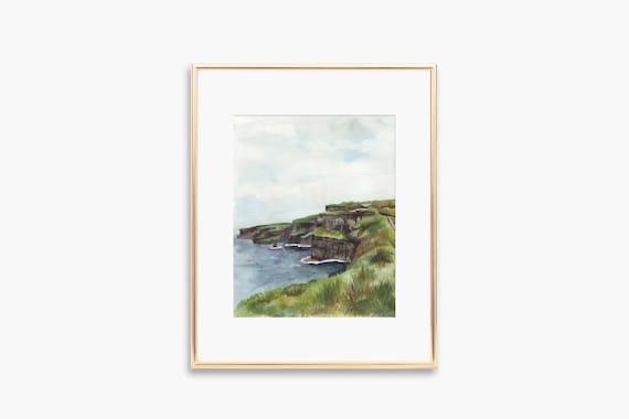 Cliffs Of Moher Watercolor Art Print, Irish Landscape