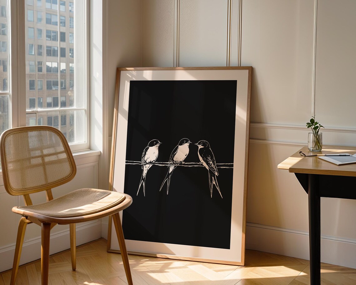 Swallow Bird Antique Sketch, Minimalist Art Print