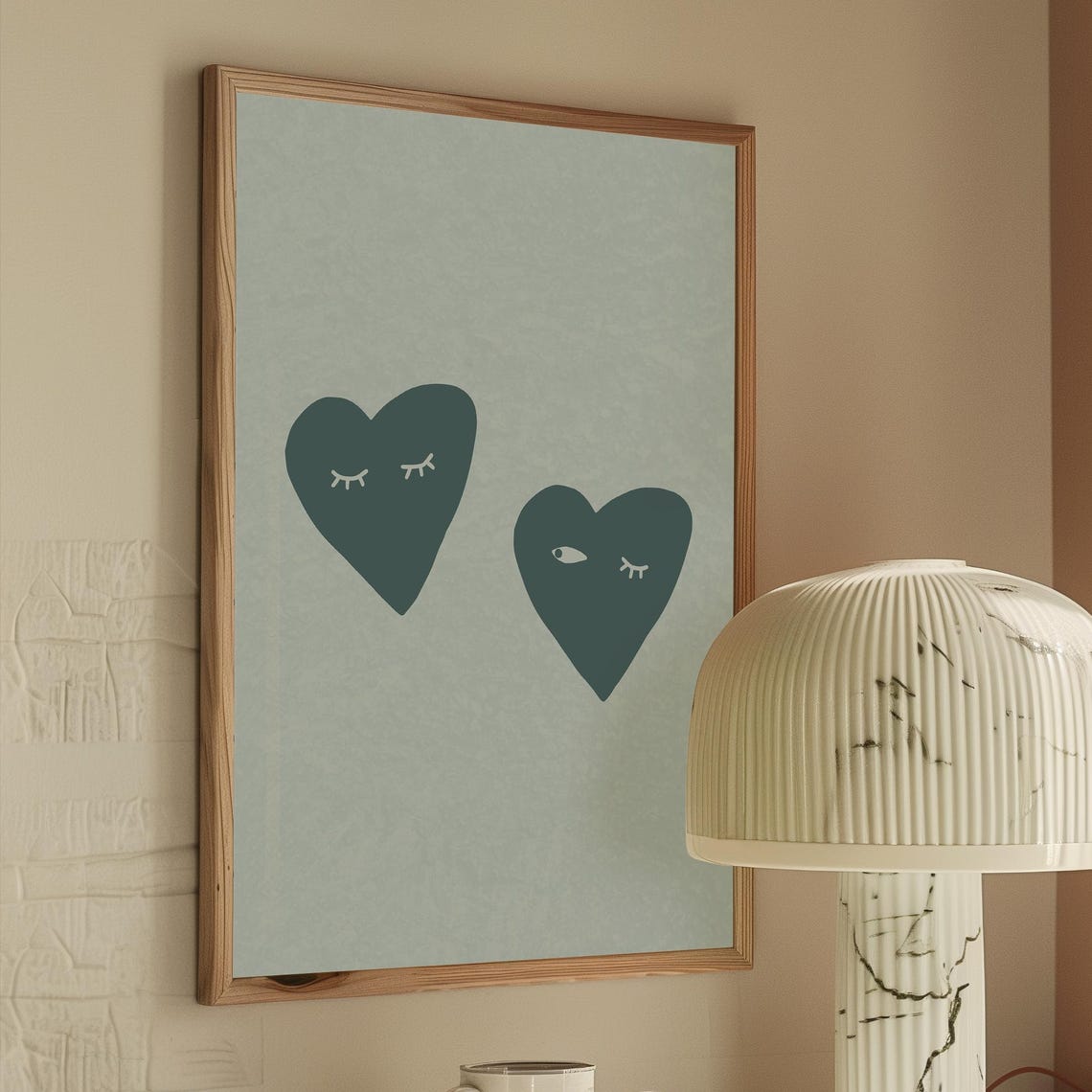 Modern Blue Heart Faces Quirky Cute Love Abstract Minimal Wall Print