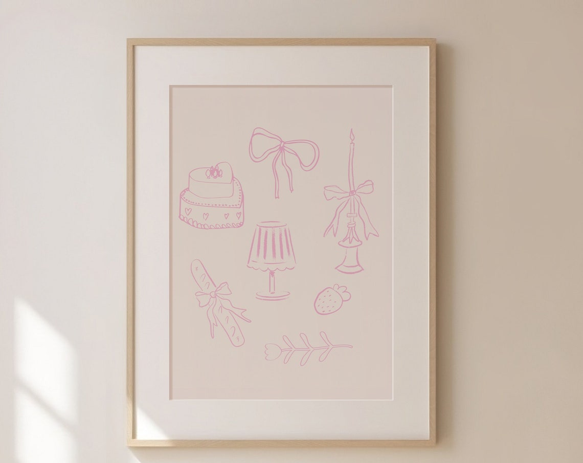 Sweet Pink Coquette Doodle Kitchen Cake Lamp Cute Trendy Wall Art