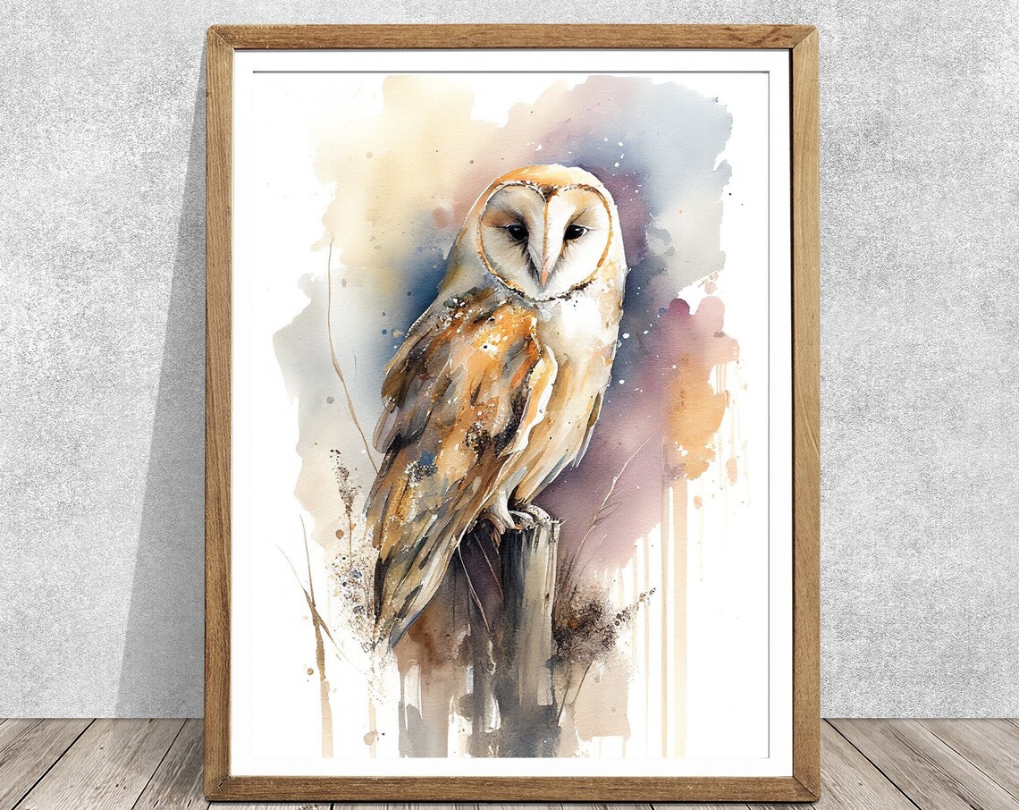 Barn Owl Watercolor Bird Wall Art, Animal Art Print