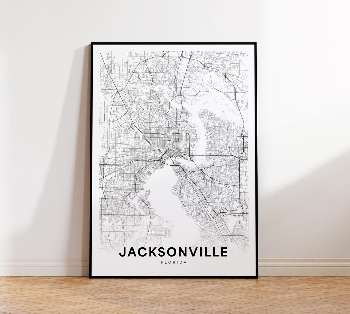 Jacksonville Florida Black and White City Street Map Minimalist Poster