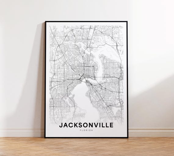 Jacksonville Fl City Map Street Florida Usa Poster Modern Road Minimalist Black And White Wall Art