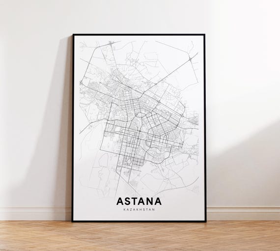 Astana City Map Print Poster Kazakhstan Art Street Road Wall