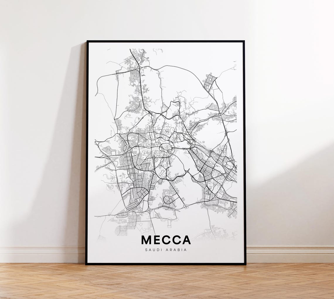 Mecca City Map Print Poster Saudi Arabia Art Street Road Home Office Decor Wall