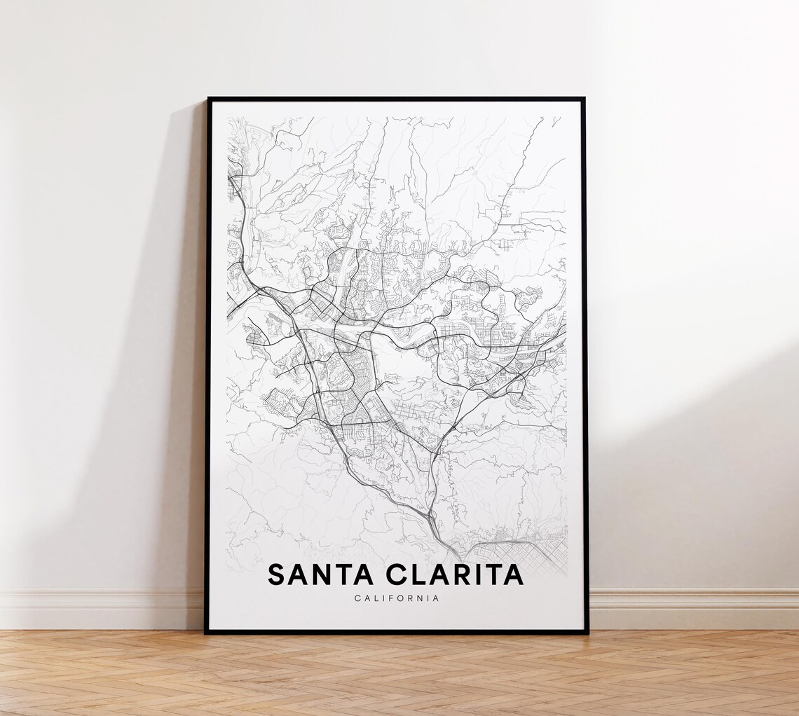 Santa Clarita California Minimal Black and White Street Map Poster