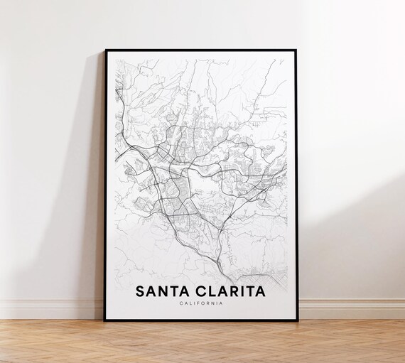 Santa Clarita California Minimal Black and White Street Map Poster
