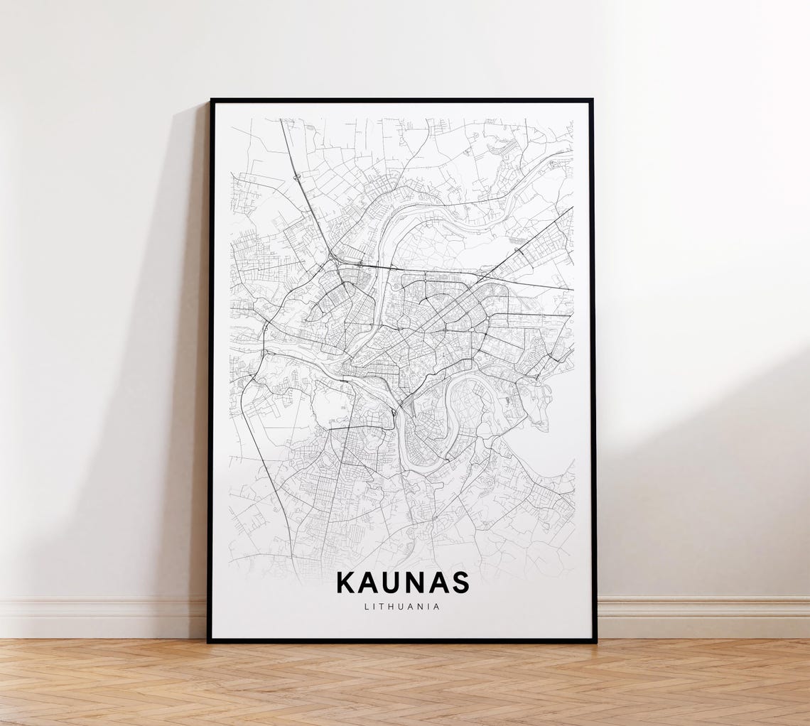 Kaunas Lithuania Minimalist Old Town Street Map Poster Artwork
