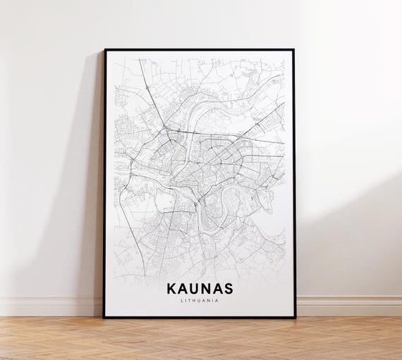 Kaunas City Map Print Lithuania Modern Poster Decor Instant