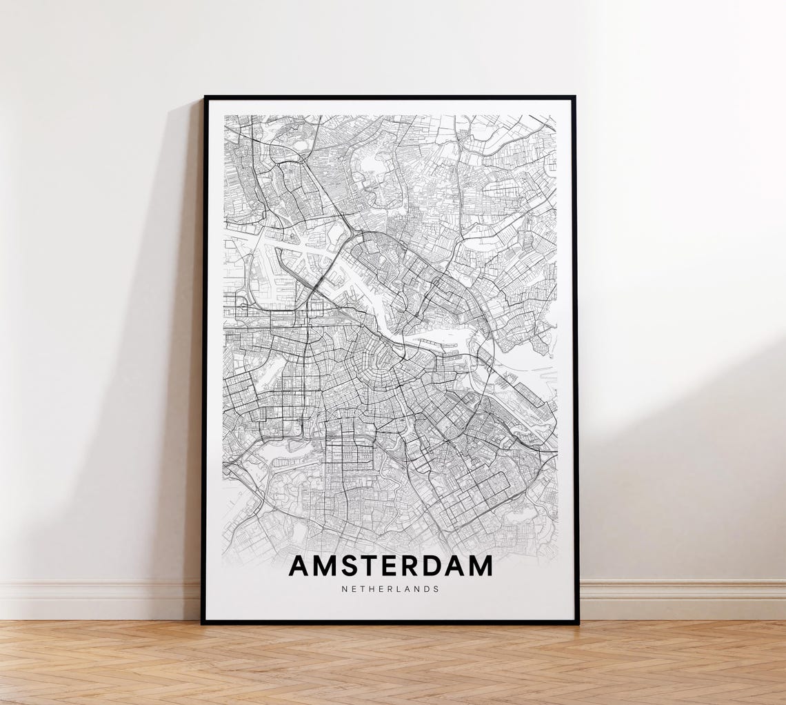 Amsterdam City Map Street Netherlands Modern Print Decor Wall Art Instant
