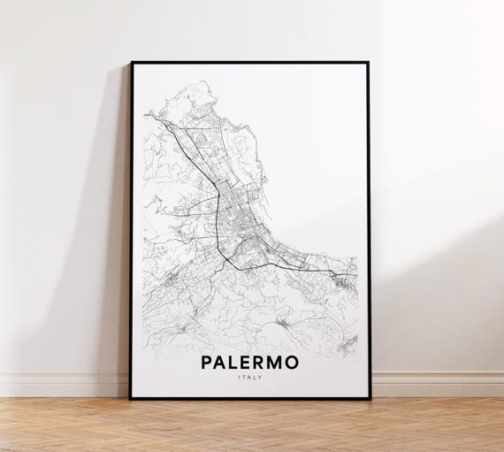 Palermo City Map Street Italy Modern Print Road Decor Wall Art Instant