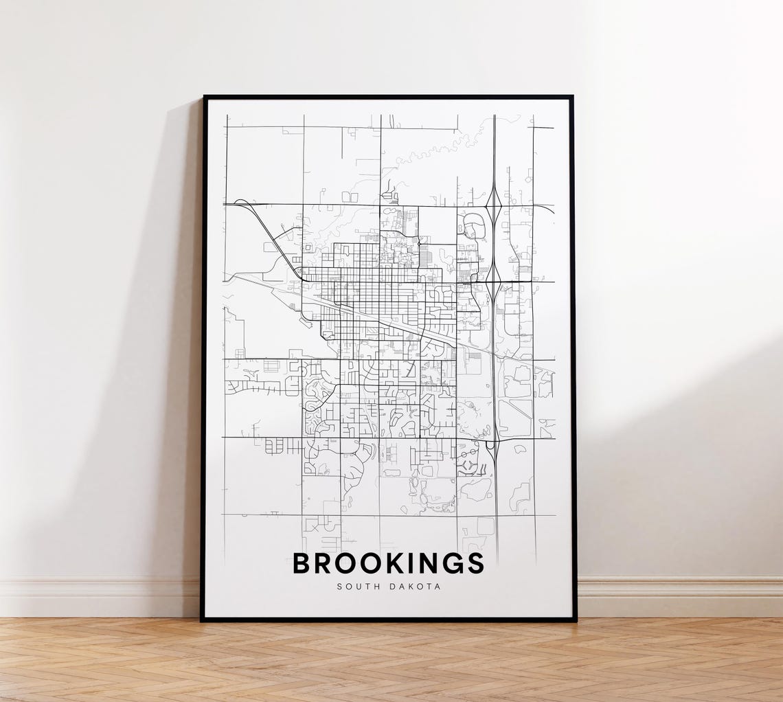 Brookings City Map Print Street Poster South Dakota Art Road Wall Office