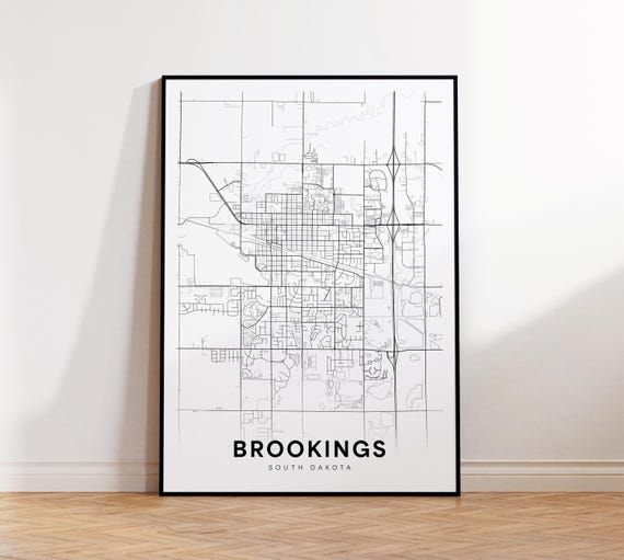 Brookings City Map Print Street Poster South Dakota Art Road Wall Office