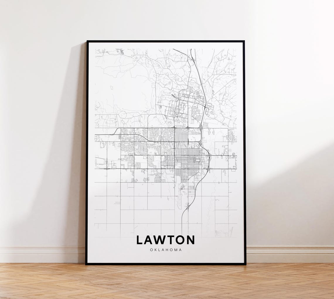 Lawton Oklahoma Black and White Minimalist City Street Map Poster