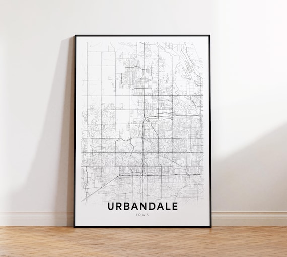 Urbandale Iowa Minimalist Black and White Street Map Art Poster