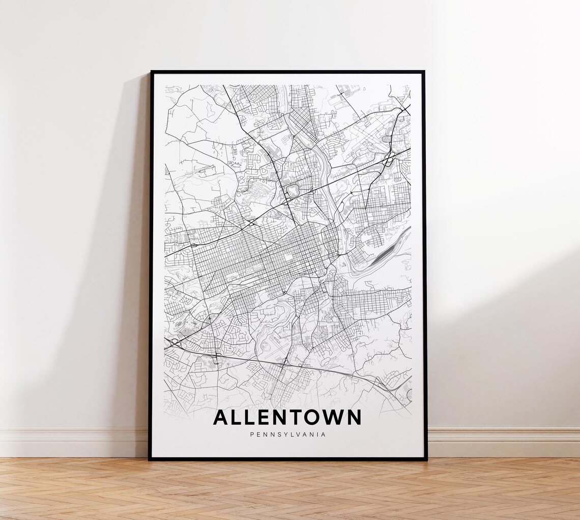 Allentown Pennsylvania Minimalist Street Map Black White Poster