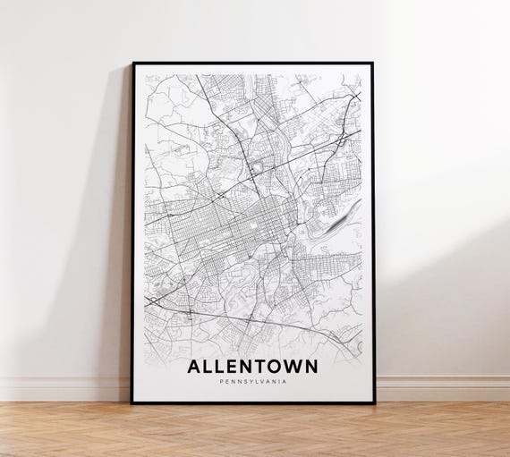 Allentown City Map Print Street Poster Pennsylvania Art Road Minimalist Living Room Decor