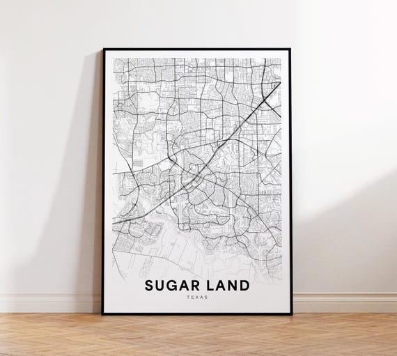 Sugar Land Tx City Map Street Texas Usa Poster Modern Road Minimalist Decor