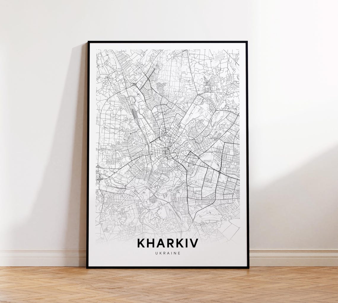 Kharkiv Ukraine Street Map Minimalist Monochrome Line Poster