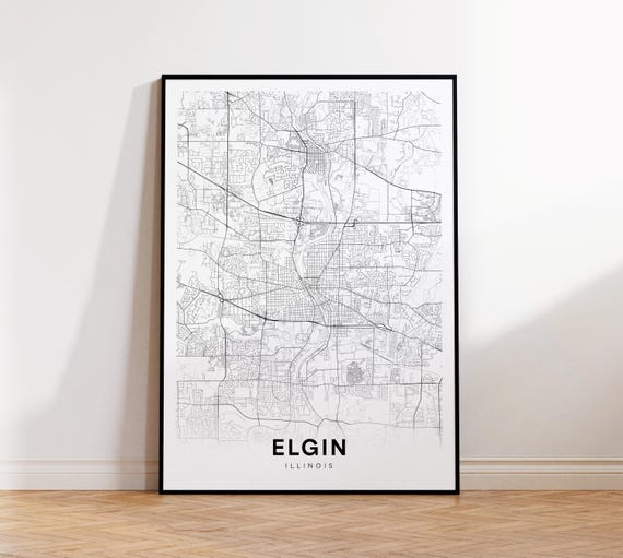 Elgin City Map Print Street Poster Illinois Art Road Wall Living Room Decor