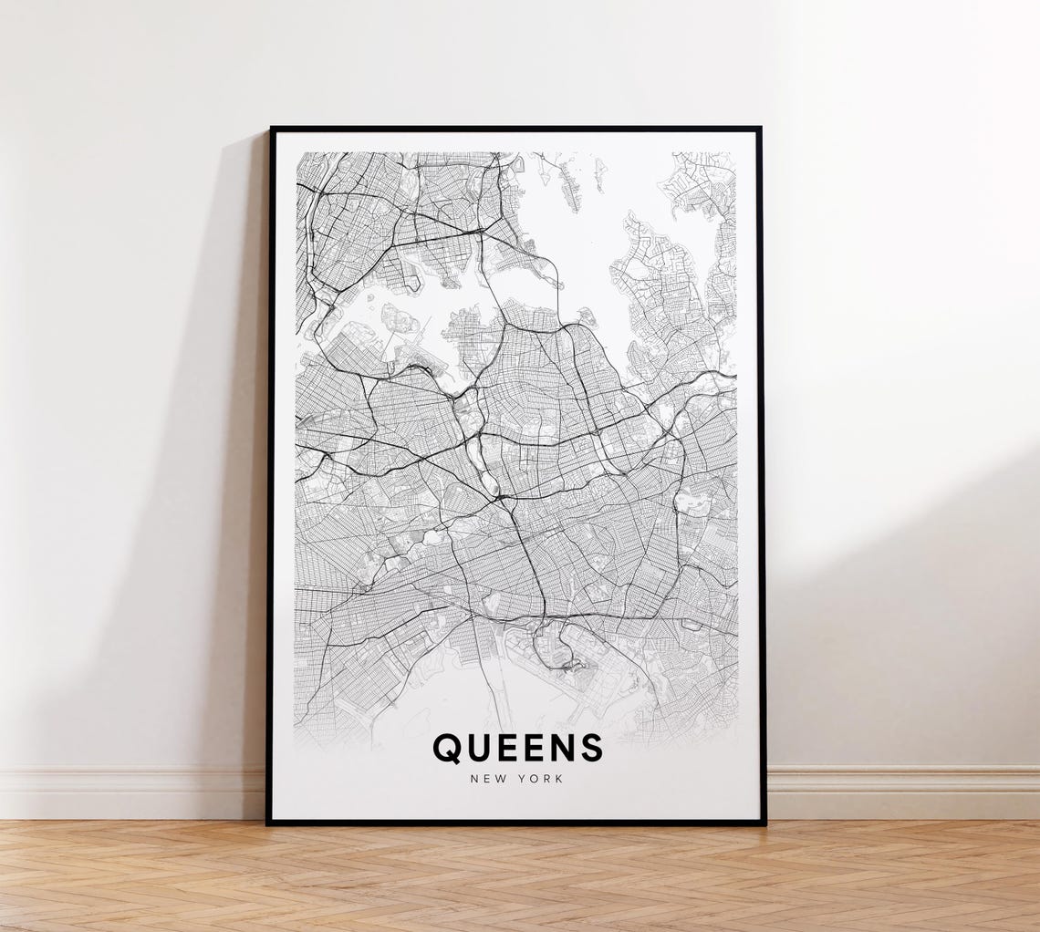 Queens New York Borough Street Map Minimalist Black White Poster
