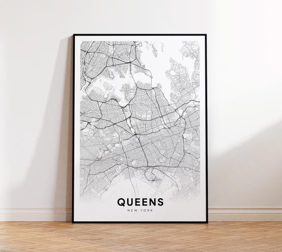 Queens City Map Print Street Poster New York Art Road Minimalist Living Room Decor