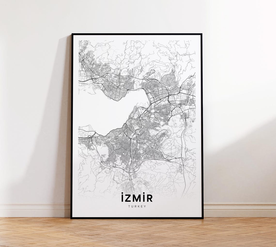 Izmir Turkey Minimalist Modern Black Line City Street Map Poster