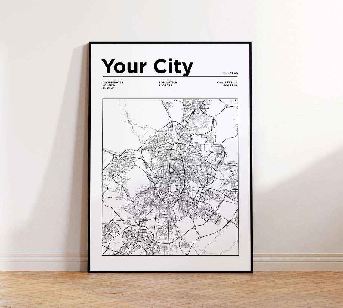 Custom City Map Personalized Wall Art Any Town Print Traveler Gift Home Decor