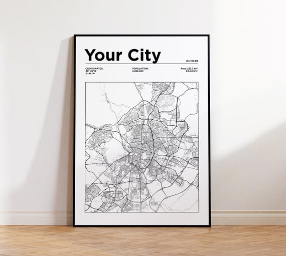 Custom City Map Personalized Wall Art Any Town Print Traveler Gift Home Decor