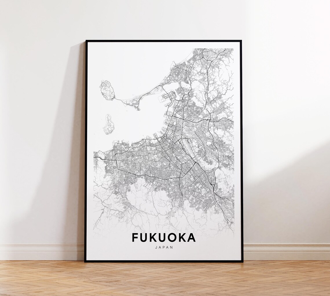 Fukuoka Japan Coastal City Street Map Minimalist Line Art Poster