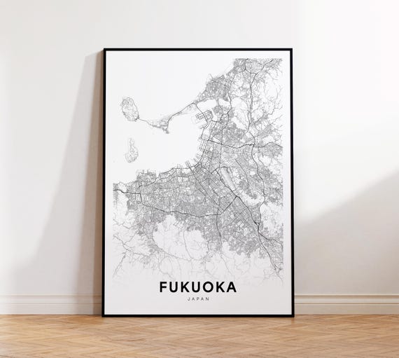 Fukuoka City Map Print Poster Japan Art Street Road Home Office Decor Wall