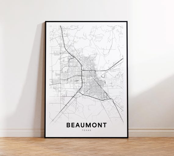 Beaumont City Map Print Street Poster Texas Art Road Wall Office