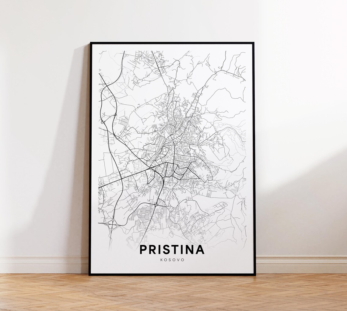 Pristina Kosovo City Street Map Minimalist Black And White Wall Art