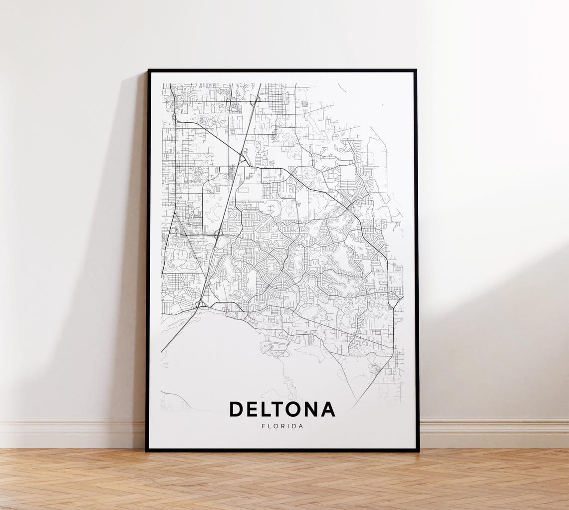 Deltona Florida Black and White City Street Map Minimalist Poster