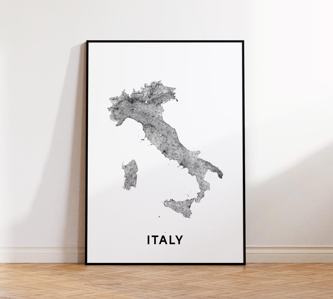 Italy Country Road Network Map Minimalist Black White Poster
