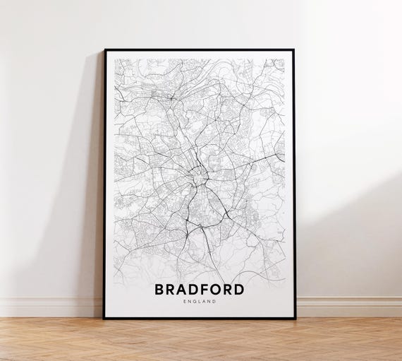 Bradford City Map Print Uk Minimalist Poster Decor Instant