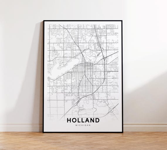 Holland City Map Print Street Poster Michigan Art Road Wall Office