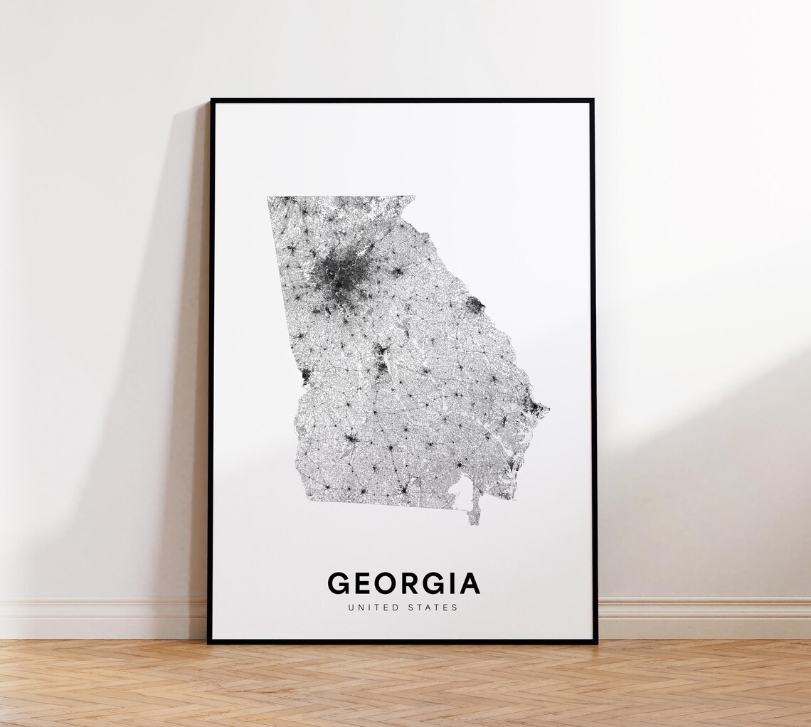 Georgia Minimalist Black And White Road Map Poster United States