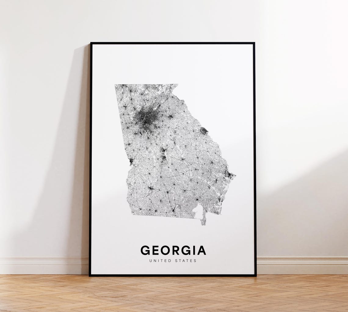 Georgia State Map Print Poster Of Usa Minimalist Ga Road Modern Wall Art