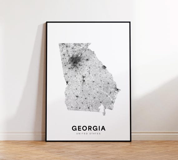 Georgia State Map Print Poster Of Usa Minimalist Ga Road Modern Wall Art