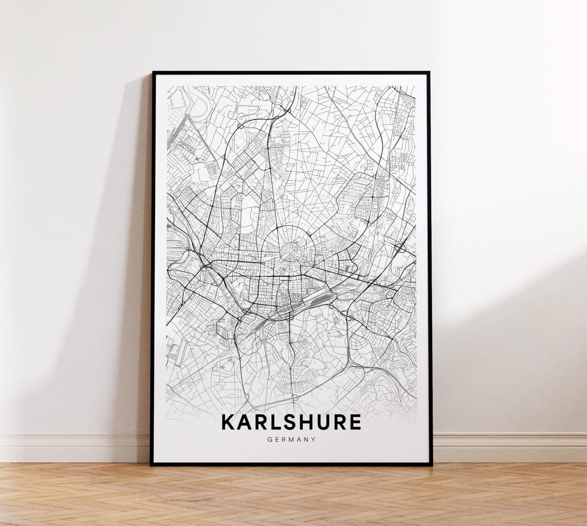 Karlsruhe City Map Street Germany Modern Print Decor Wall Art Instant