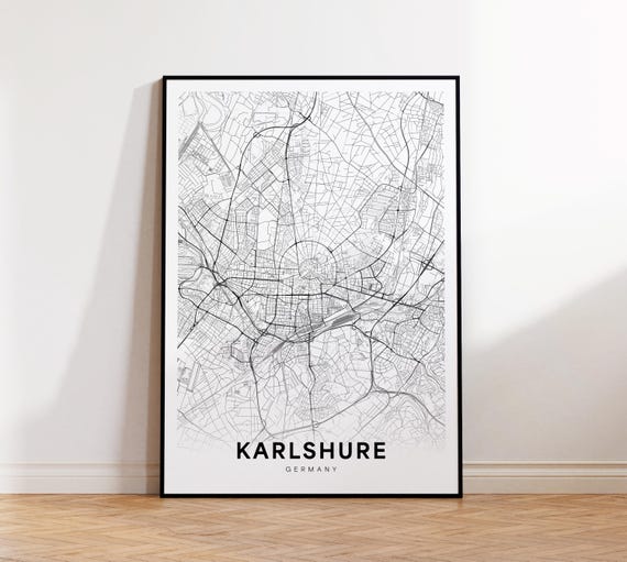 Karlsruhe City Map Street Germany Modern Print Decor Wall Art Instant