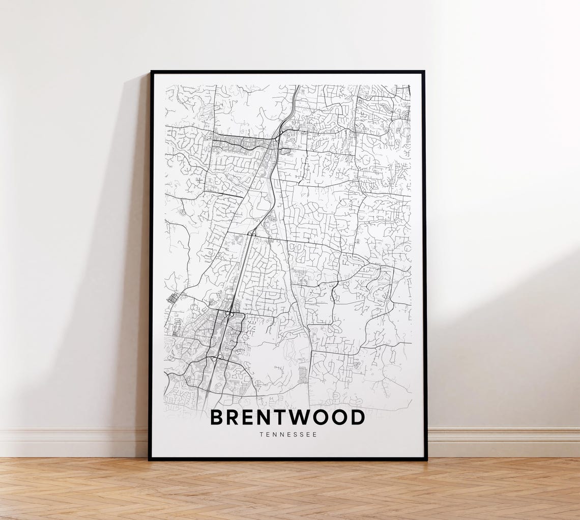 Brentwood Tennessee Minimalist Black White City Map Street Poster