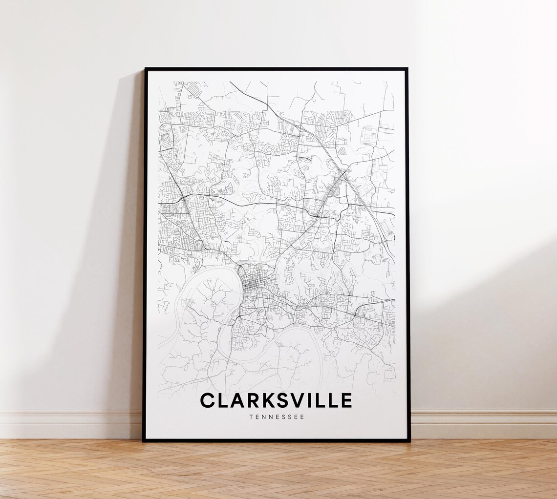 Clarksville Tennessee Minimalist Black White City Map Street Poster