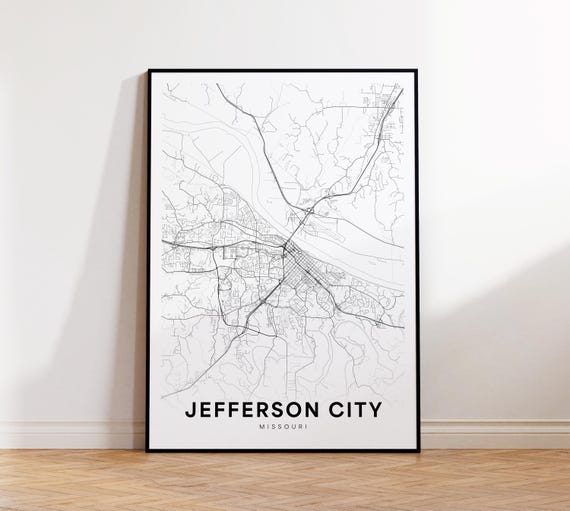 Jefferson City Map Print Street Poster Missouri Art Road Minimalist Wall Decor