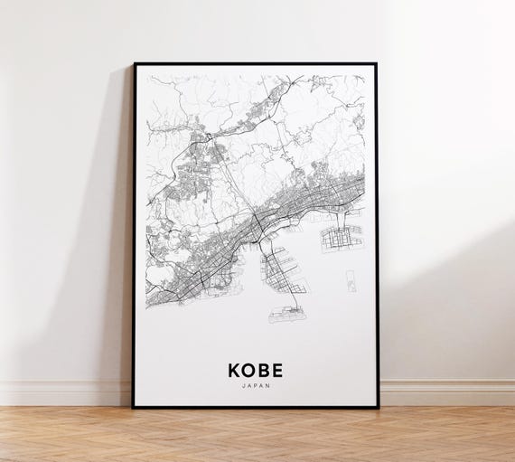 Kobe City Map Print Poster Japan Art Street Road Wall