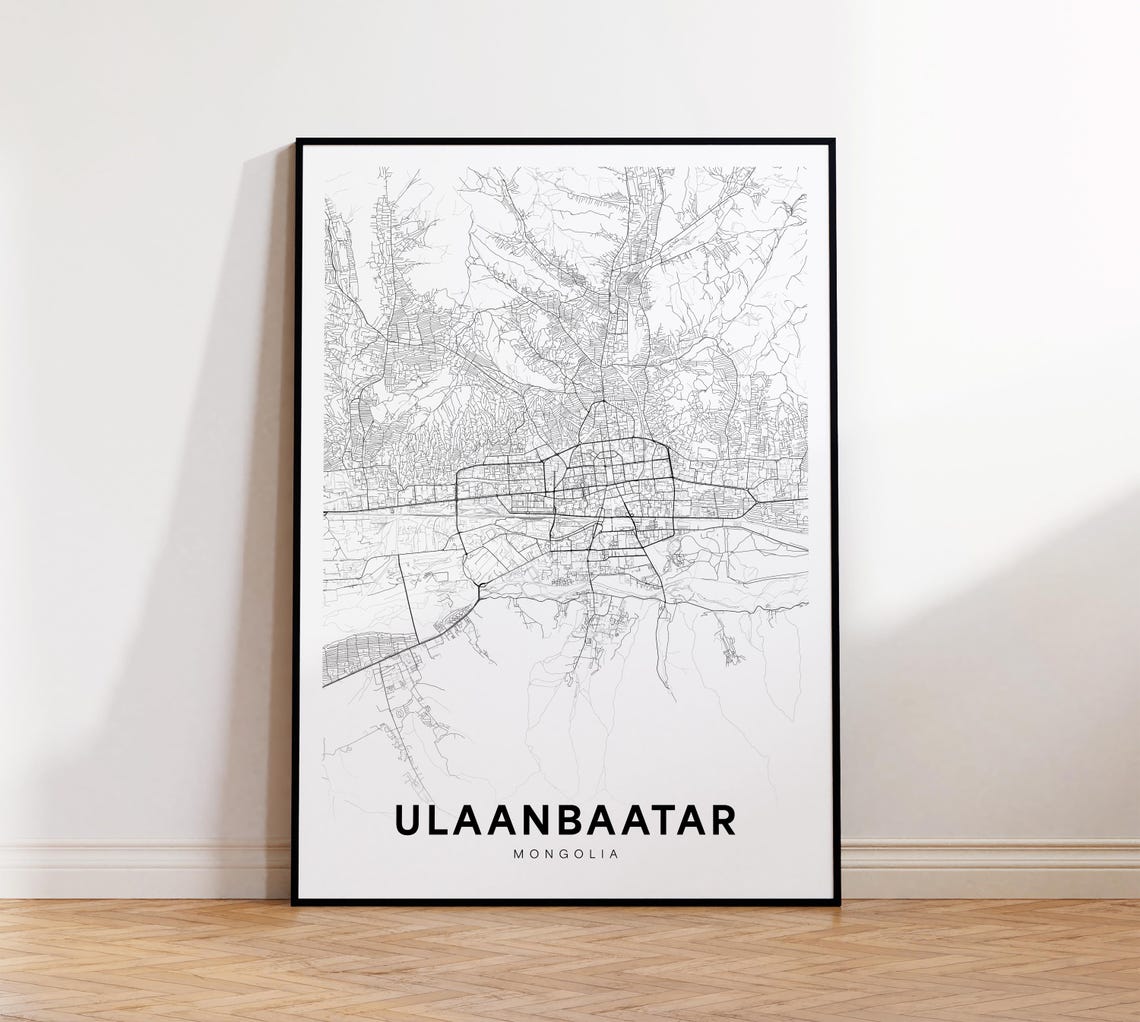 Ulaanbaatar City Map Print Street Poster Mongolia Art Minimalist Instant