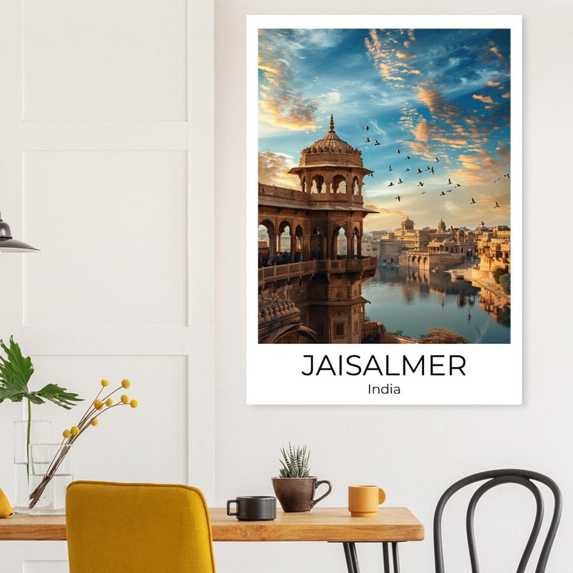 Jaisalmer Golden Palace at Sunset with Birds India Travel Poster - Image 4