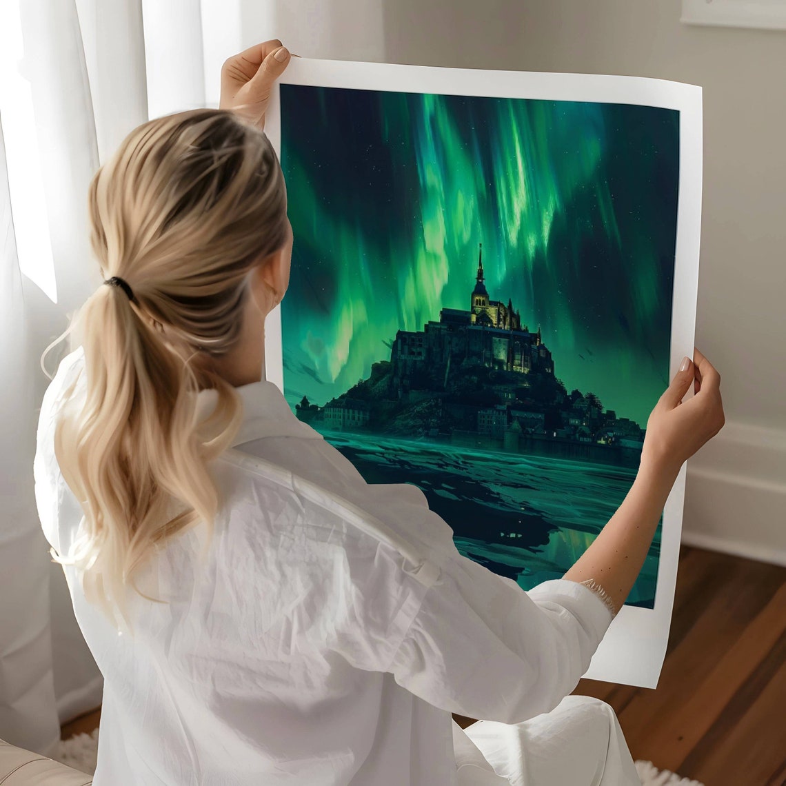 Normandy France Mont Saint Michel Aurora Reflection Seascape Poster - Image 4