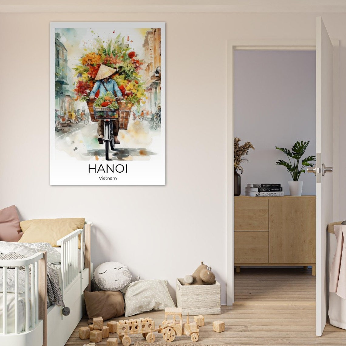 Hanoi Flower Bike Watercolor Travel Poster Of Hanoi Wall Art Hanoi Travel Vietnam Hanoi Wall Decoration - Image 3